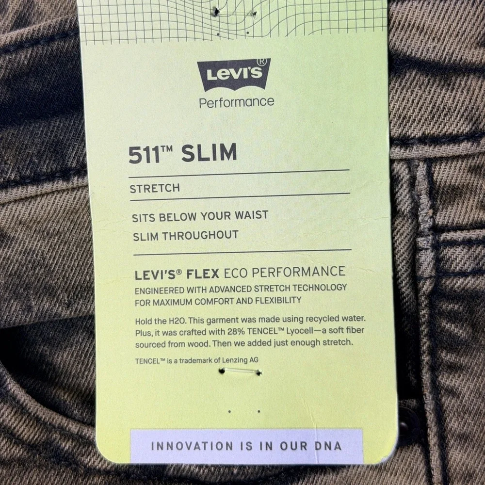 Levi's Jeans 511 Slim Mens 30x32 Olive Brown Acid Wash Flex Stretch NEW